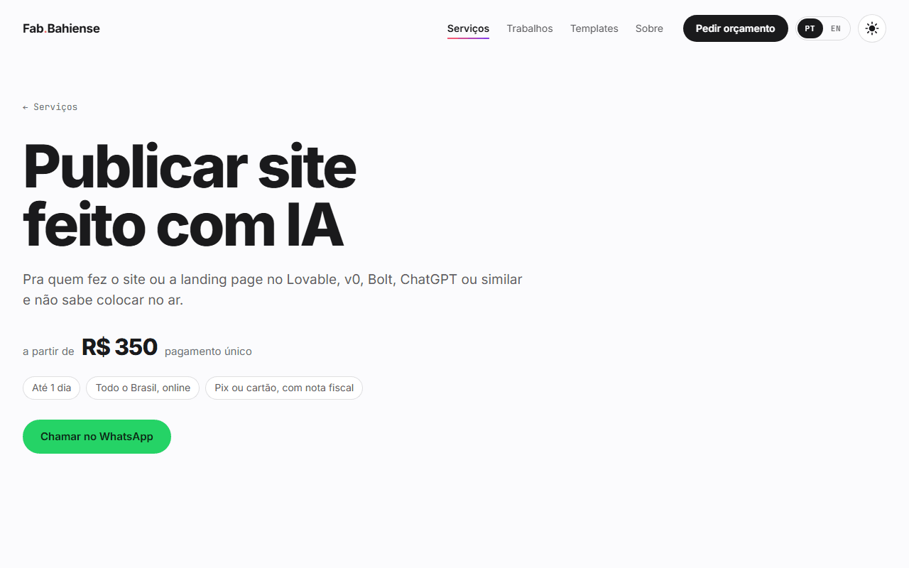Vista previa de Publicar sitio web hecho con IA